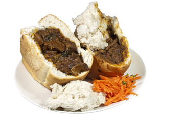 Two South African Mutton Bunny Chows with Carrot Sambal