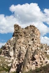view of Uchisar castle in Cappadocia , Turkey