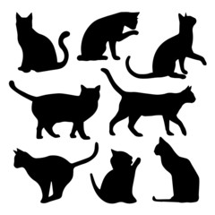 Black Cats Silhouettes - obrazy, fototapety, plakaty