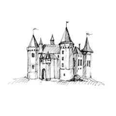 Medieval castle sketch. © bekkersara