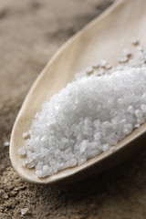 sea salt in a wooden spoon