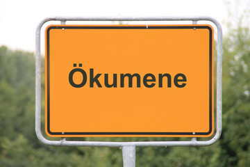 Ein Schild Ökumene