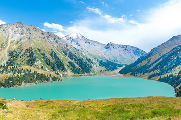 Fototapeta na wymiar Spectacular scenic Big Almaty Lake ,Tien Shan Mountains