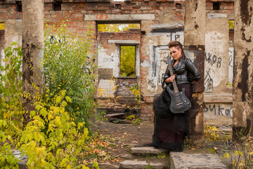 Fototapeta premium Rock woman with guitar