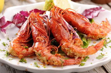 Salad with Prawns. Shrimps