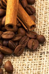 Coffee beans on a jute background
