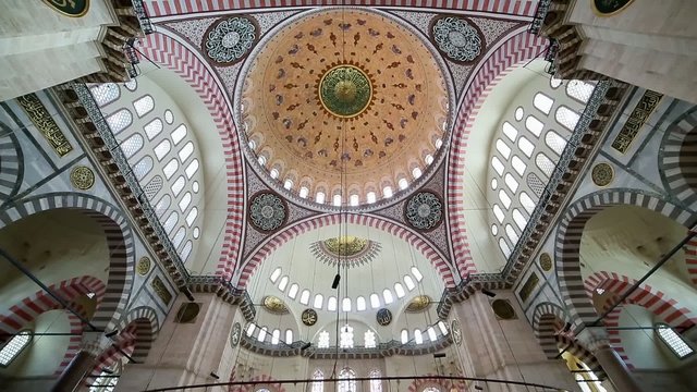 Interior view in Suleymaniye Mosque, Istanbul, Turkey