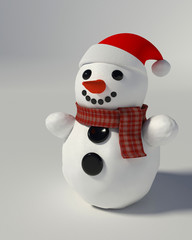 3d render of a snowman wearing santa hat