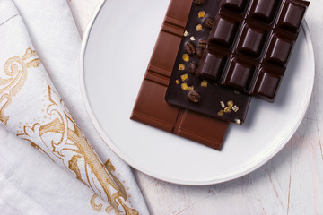 Assorted chocolate on the white plate
