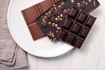 Assorted chocolate on the white plate