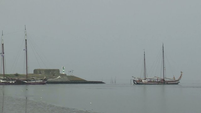 Historic freight ship is sailing north of Den Oever