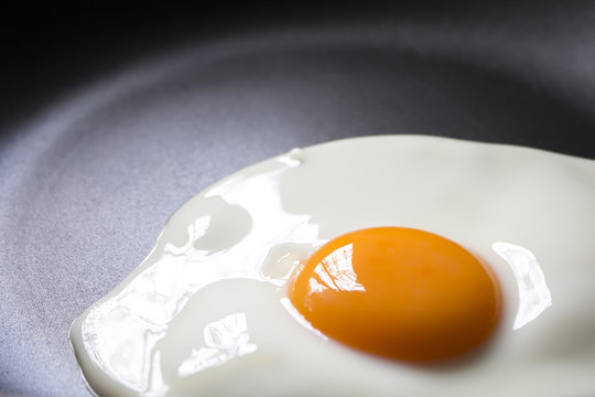 Close Up Fried Egg On Frying Pan