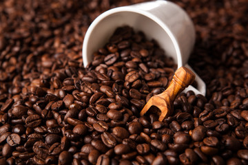 inverted cup with coffee beans