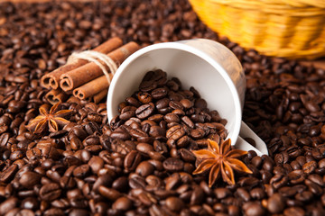 inverted cup with coffee beans