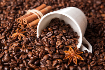 inverted cup with coffee beans