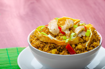Chicken curry rice with crispy chinese omellete