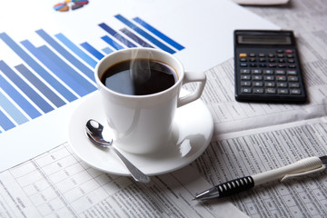 business still life and cup of coffee