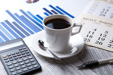 business still life and cup of coffee
