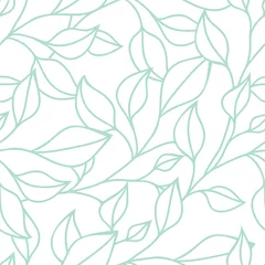 Papier peint Blanc Motif floral sans couture avec feuille verte. Fond de vecteur