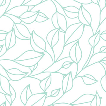 Floral Seamless Pattern With Green Leaf. Vector Background