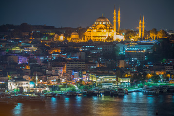 Fototapeta na wymiar ISTANBUL - SEPTEMBER 17, 2014: City night panorama. Istanbul is
