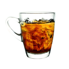 Cola with ice on white background