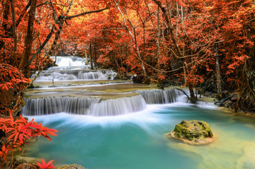 Beautiful deep forest Waterfall ,Huay Mae Khamin, Kanchanaburi ,
