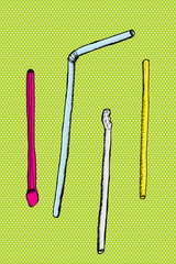 Cartoon Straws Over Green