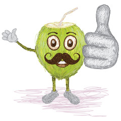coconut fruit juice mustache cartoon