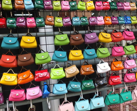 Many colored leather bag