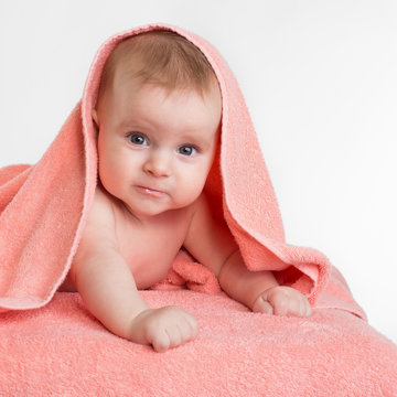 cute baby in pink towel