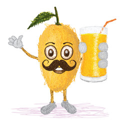 mango fruit mustache cartoon