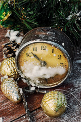 postcard with Christmas accessories in vintage style