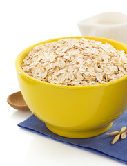 bowl of oat flake on white