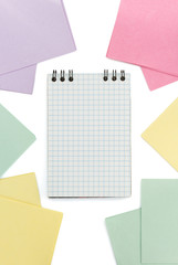 checked notebook  and note paper