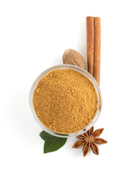 cinnamon sticks and powder on white