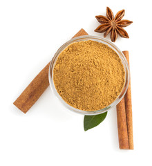 cinnamon sticks and powder on white