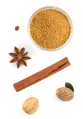 cinnamon sticks and powder on white
