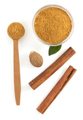 cinnamon sticks and powder on white
