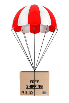 Free Shippimg Concept. Parachute With Box