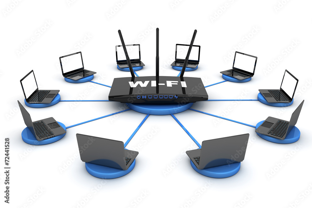 Aufkleber laptops around wifi router