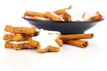 christmas cinnamon star cookies isolated on white