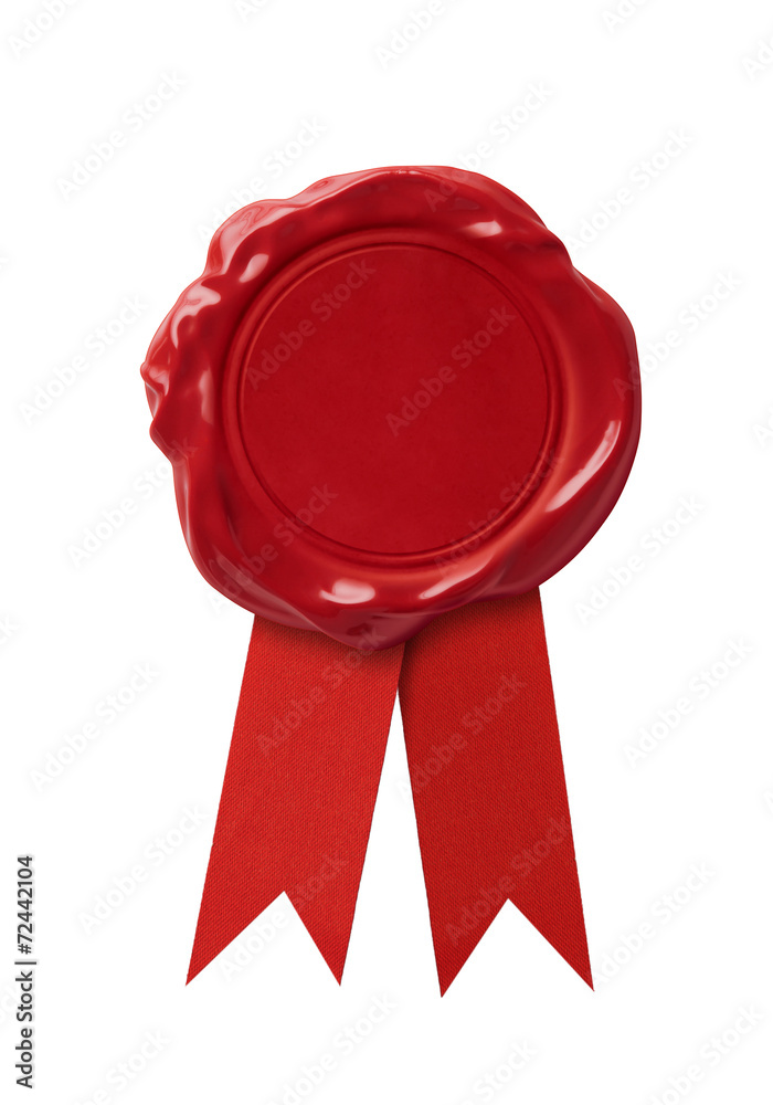 Sticker Red wax seal signet with ribbon isolated