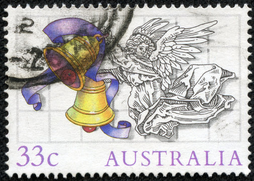 stamp printed in Australia shows Angel with bells,