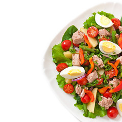 Salad with tuna, tomatoes, potato and onion