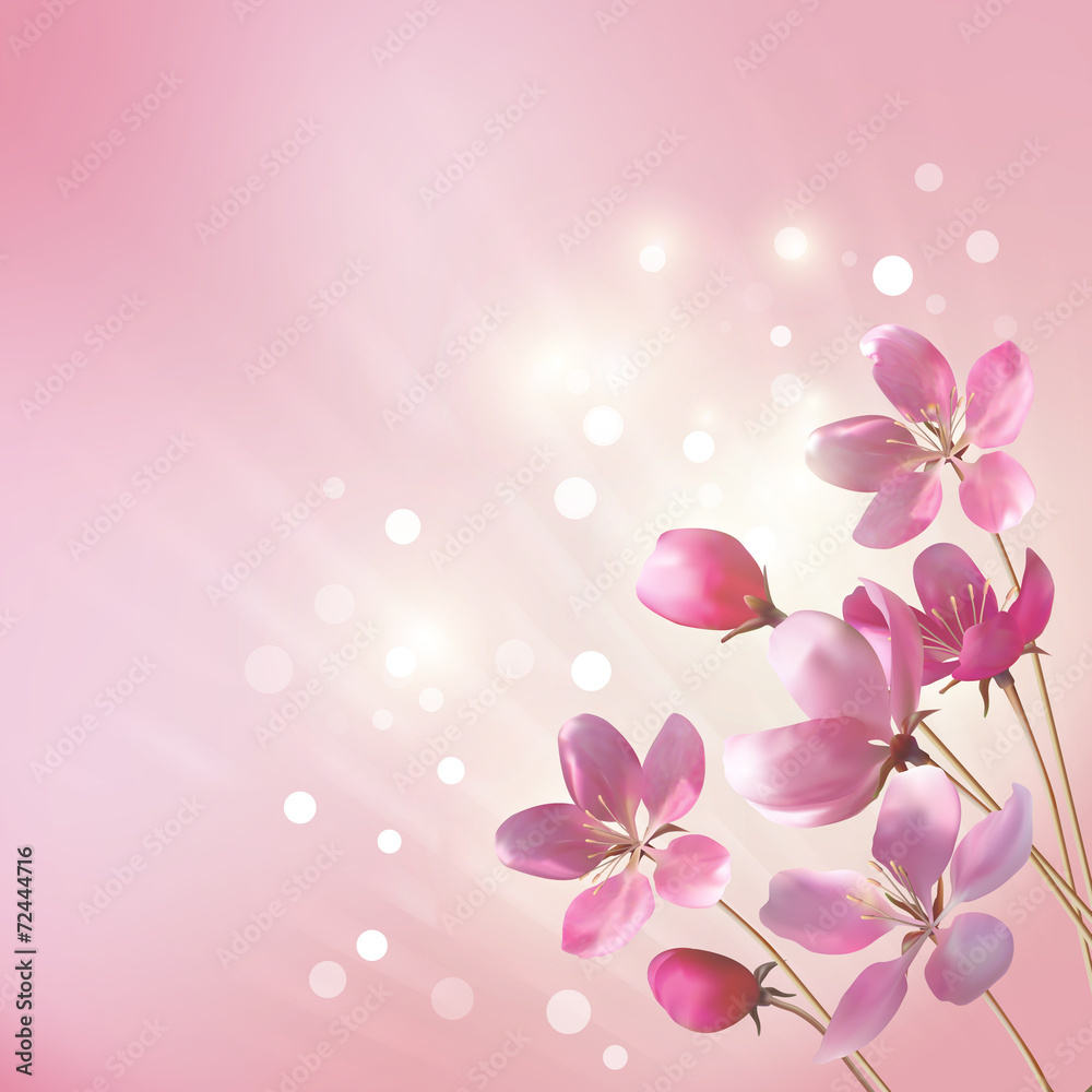 Sticker shining pink flowers background