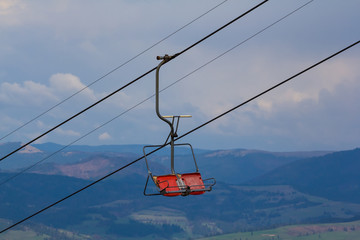 ski lift on a blue sky background