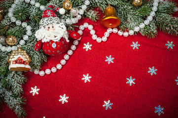Christmas background with decorations and toys