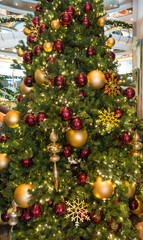 Lobby Christmas Tree with Red and Gold Ornaments