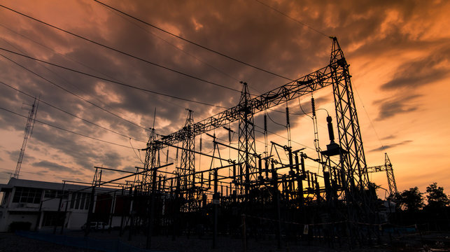 Sub station 115/22 kV outdoor type silhouette